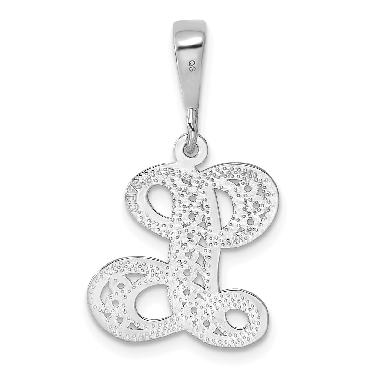 14KW White Gold Solid Polished Script Filigree Letter L Initial Pendant