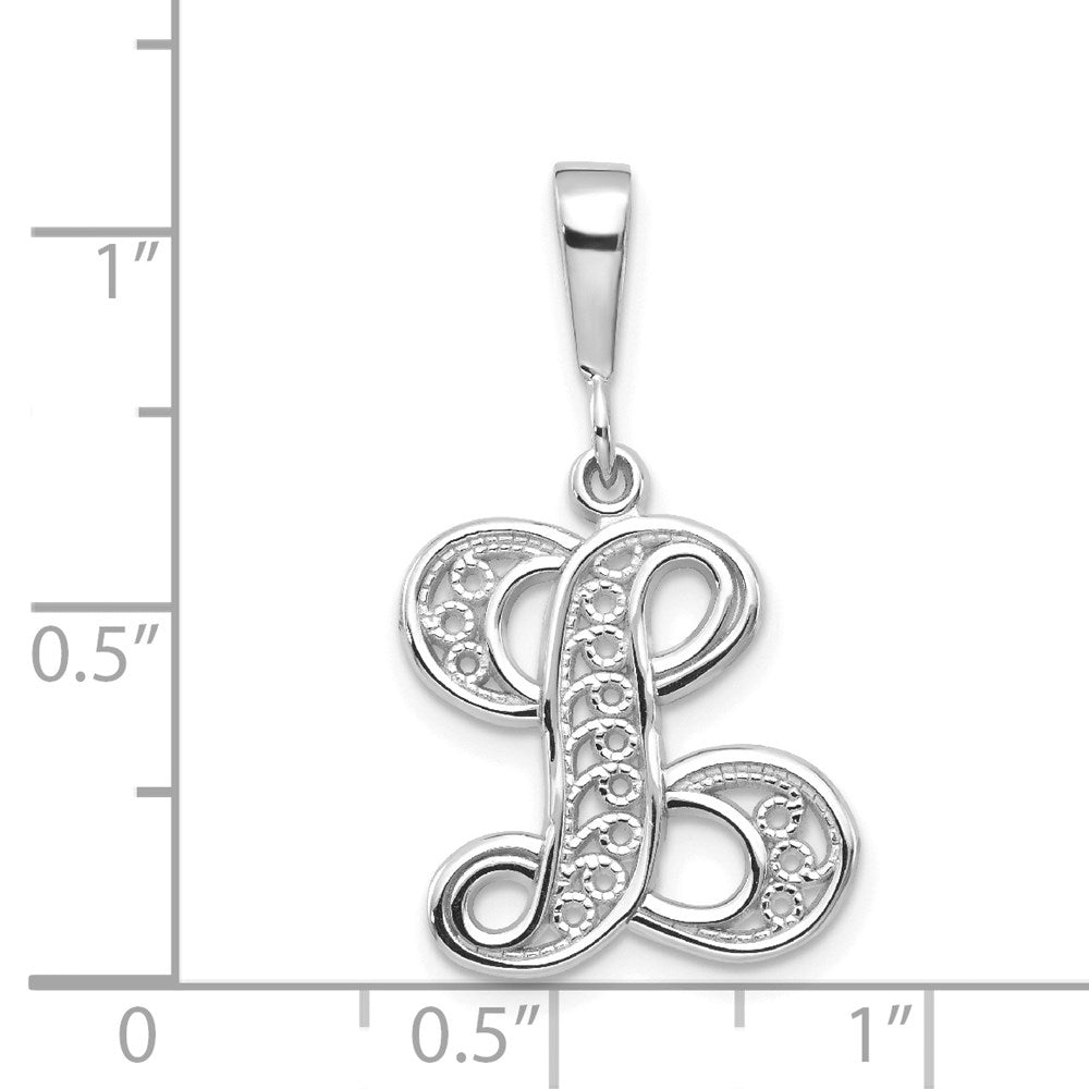 14KW White Gold Solid Polished Script Filigree Letter L Initial Pendant