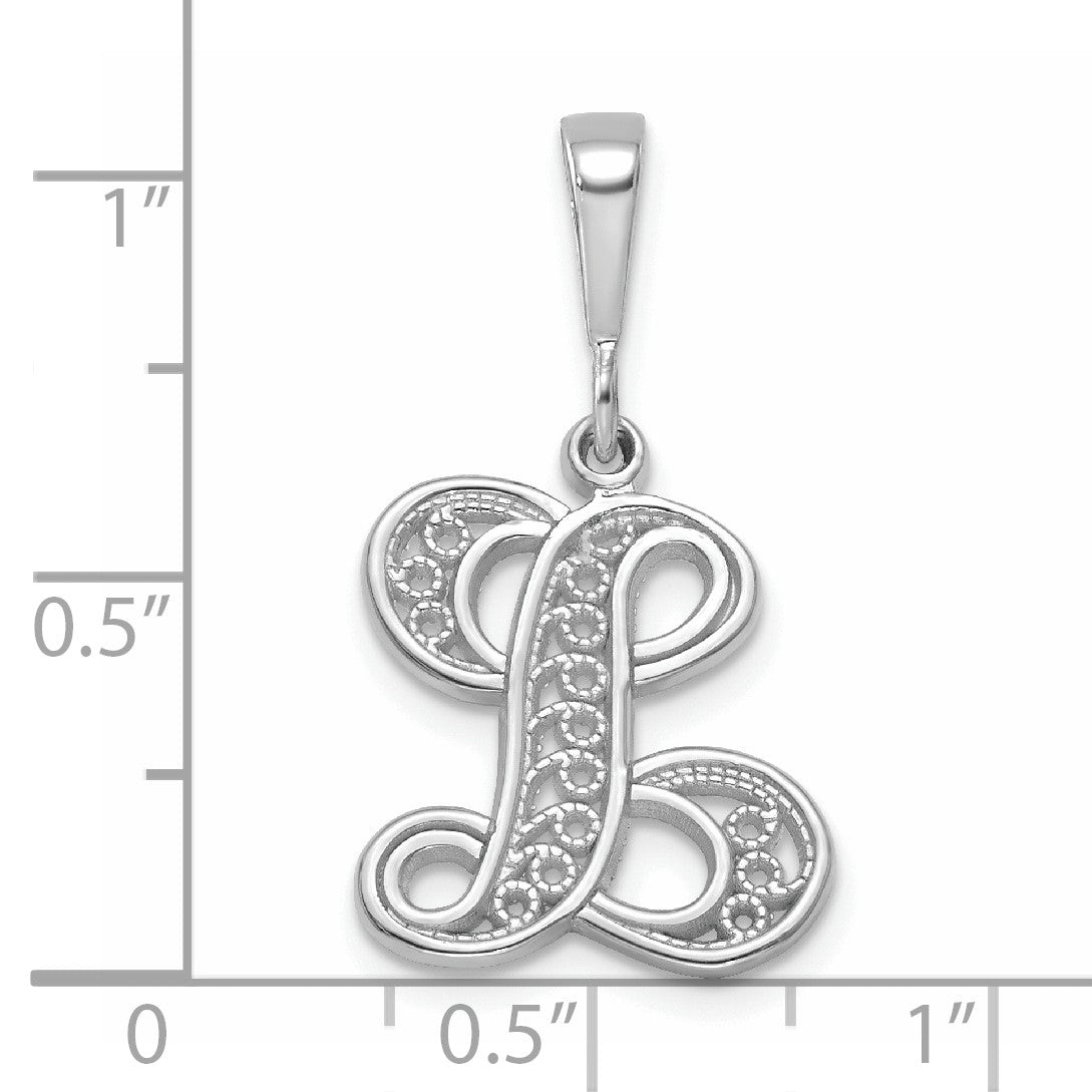 14KW White Gold Solid Polished Script Filigree Letter L Initial Pendant