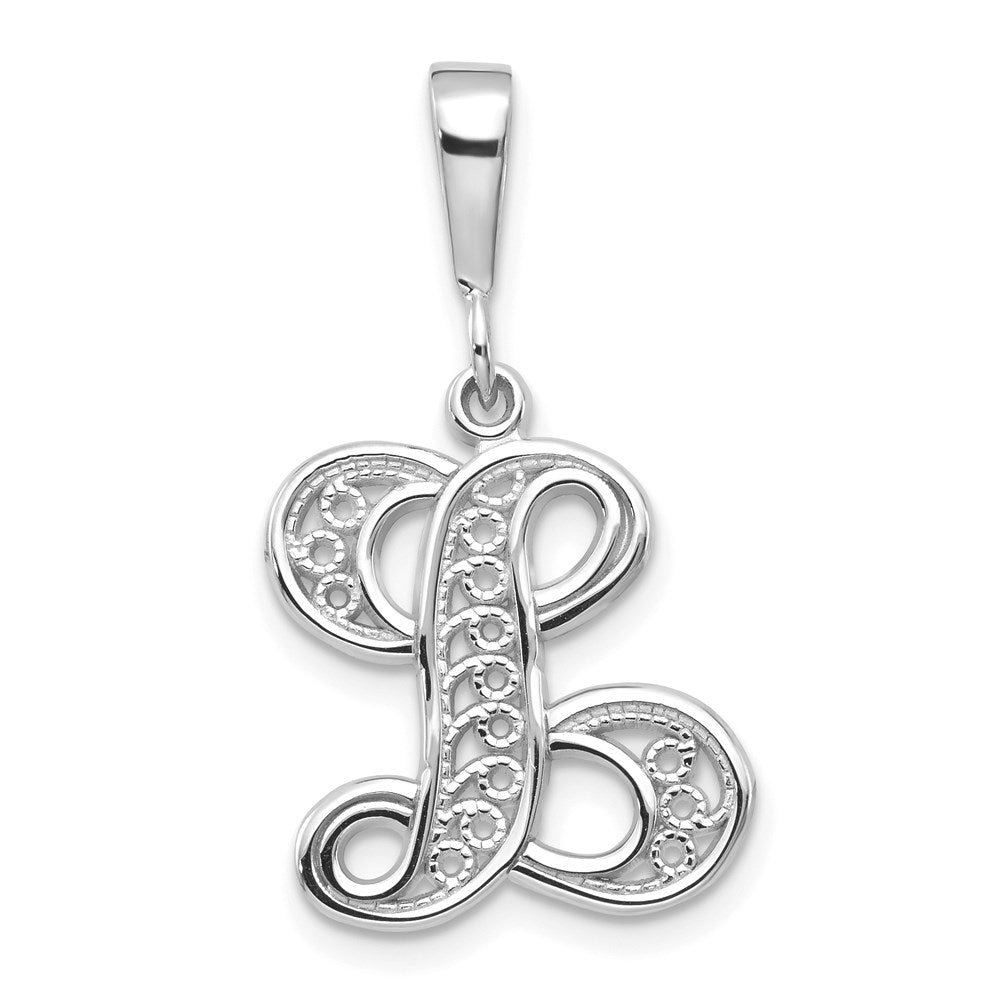 14KW White Gold Solid Polished Script Filigree Letter L Initial Pendant