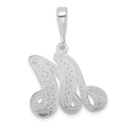 14KW White Gold Solid Polished Script Filigree Letter M Initial Pendant