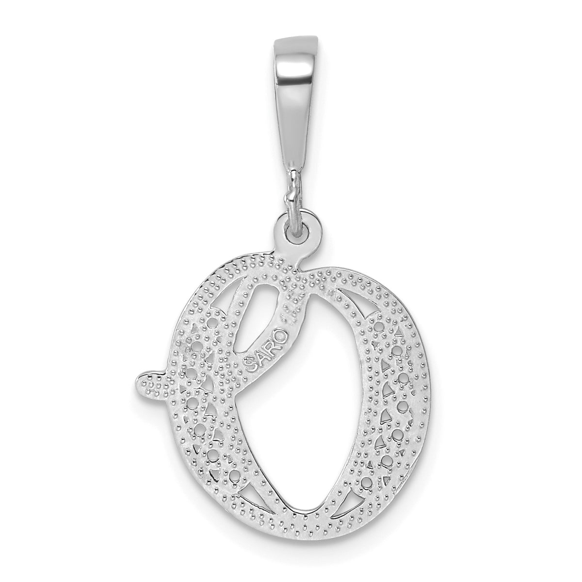 14KW White Gold Solid Polished Script Filigree Letter O Initial Pendant
