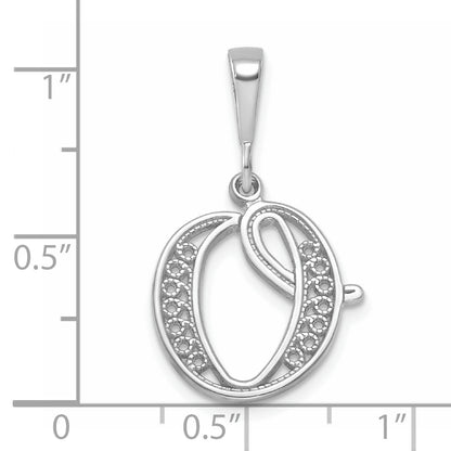 14KW White Gold Solid Polished Script Filigree Letter O Initial Pendant