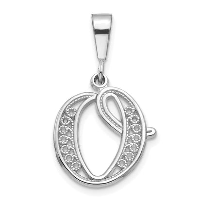 14KW White Gold Solid Polished Script Filigree Letter O Initial Pendant