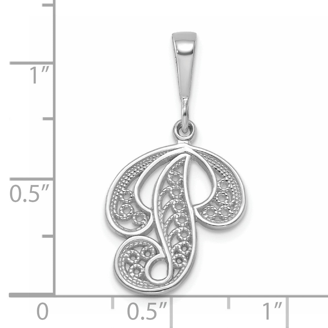 14KW White Gold Solid Polished Script Filigree Letter P Initial Pendant