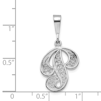 14KW White Gold Solid Polished Script Filigree Letter P Initial Pendant