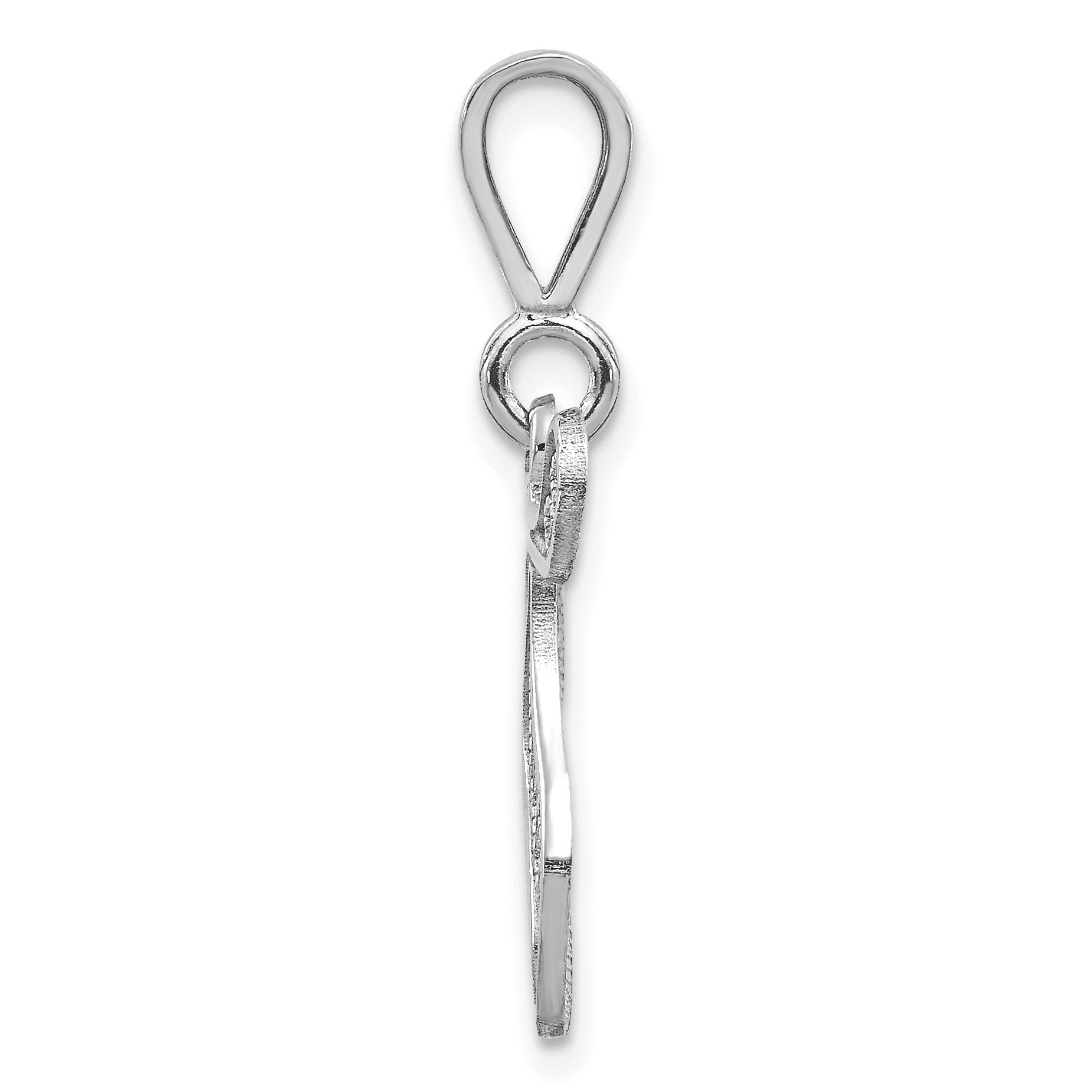 14KW White Gold Solid Polished Script Filigree Letter T Initial Pendant