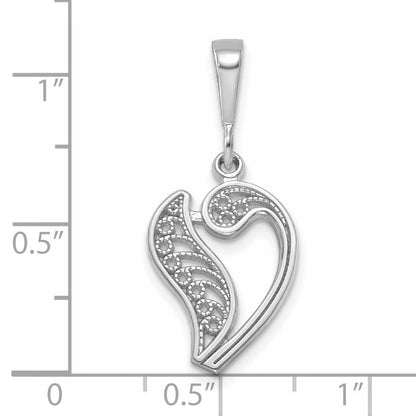 14KW White Gold Solid Polished Script Filigree Letter V Initial Pendant
