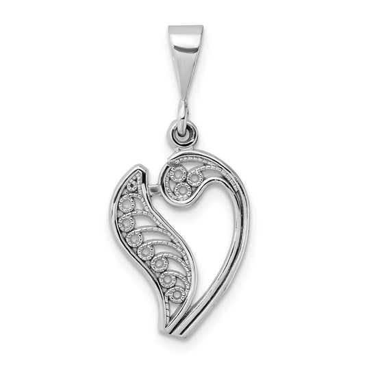 14KW White Gold Solid Polished Script Filigree Letter V Initial Pendant