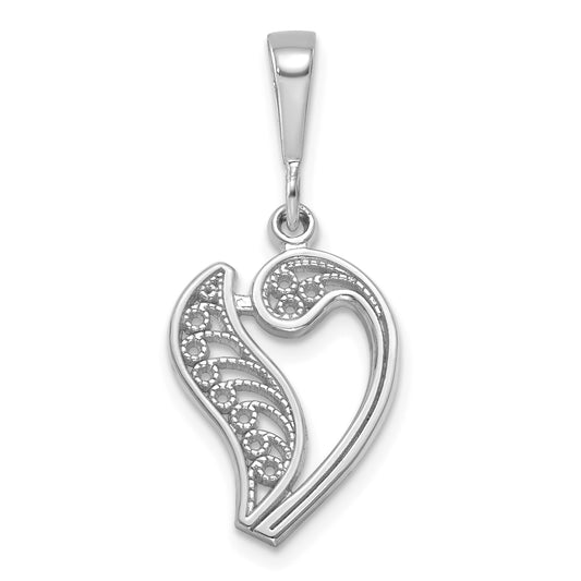14KW White Gold Solid Polished Script Filigree Letter V Initial Pendant