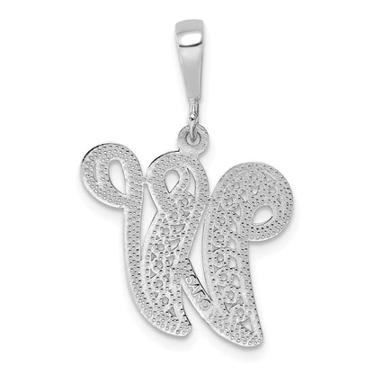 14KW White Gold Solid Polished Script Filigree Letter W Initial Pendant