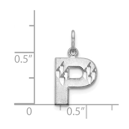 14KW Satin Diamond-cut Letter P Initial Charm