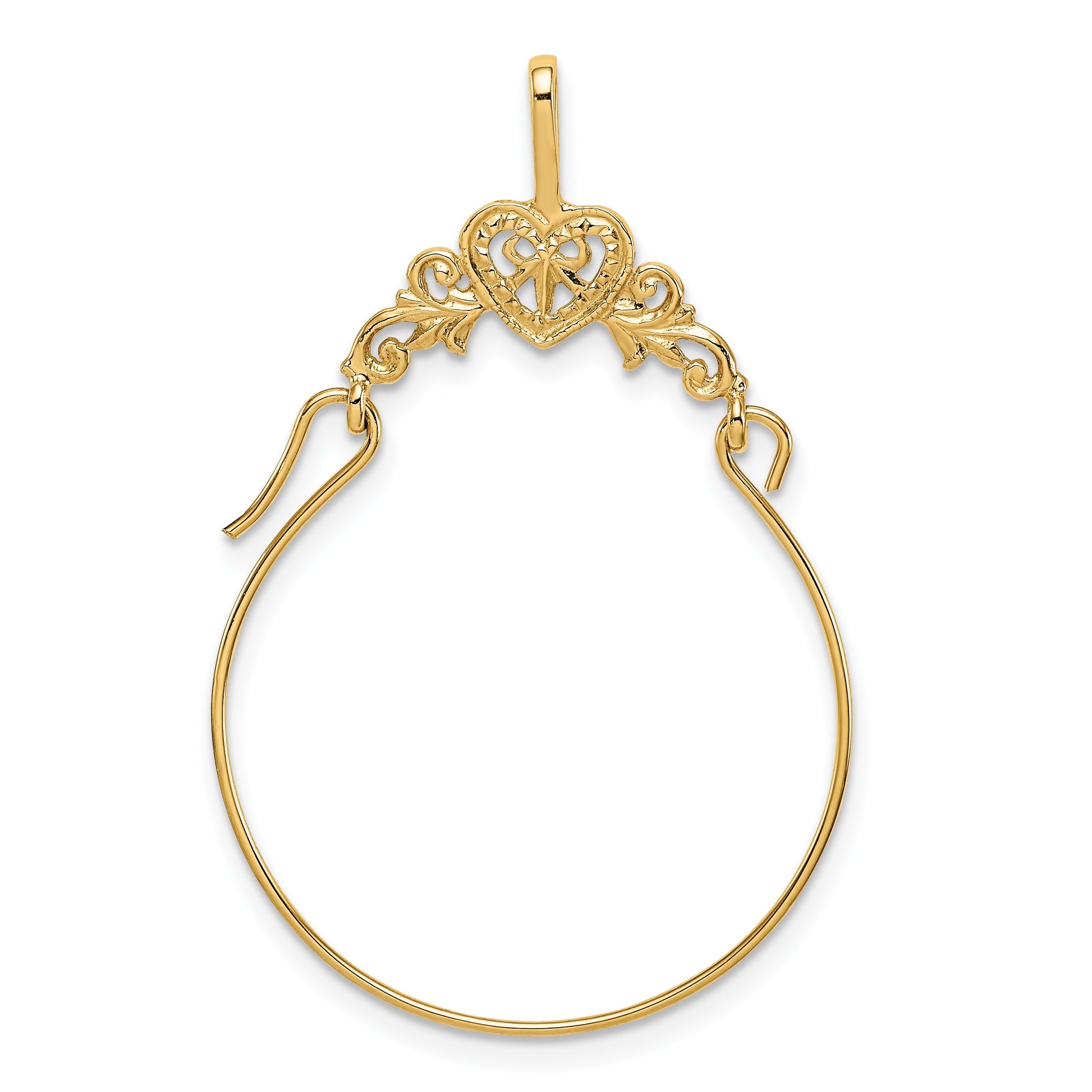 14k Polished Filigree Heart Charm Holder Pendant