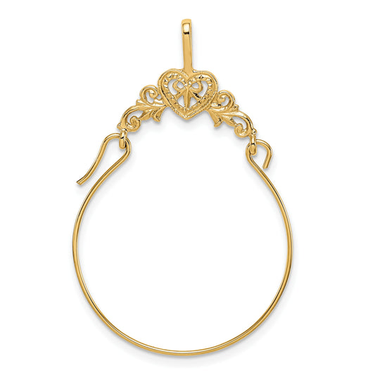 14k Polished Filigree Heart Charm Holder Pendant