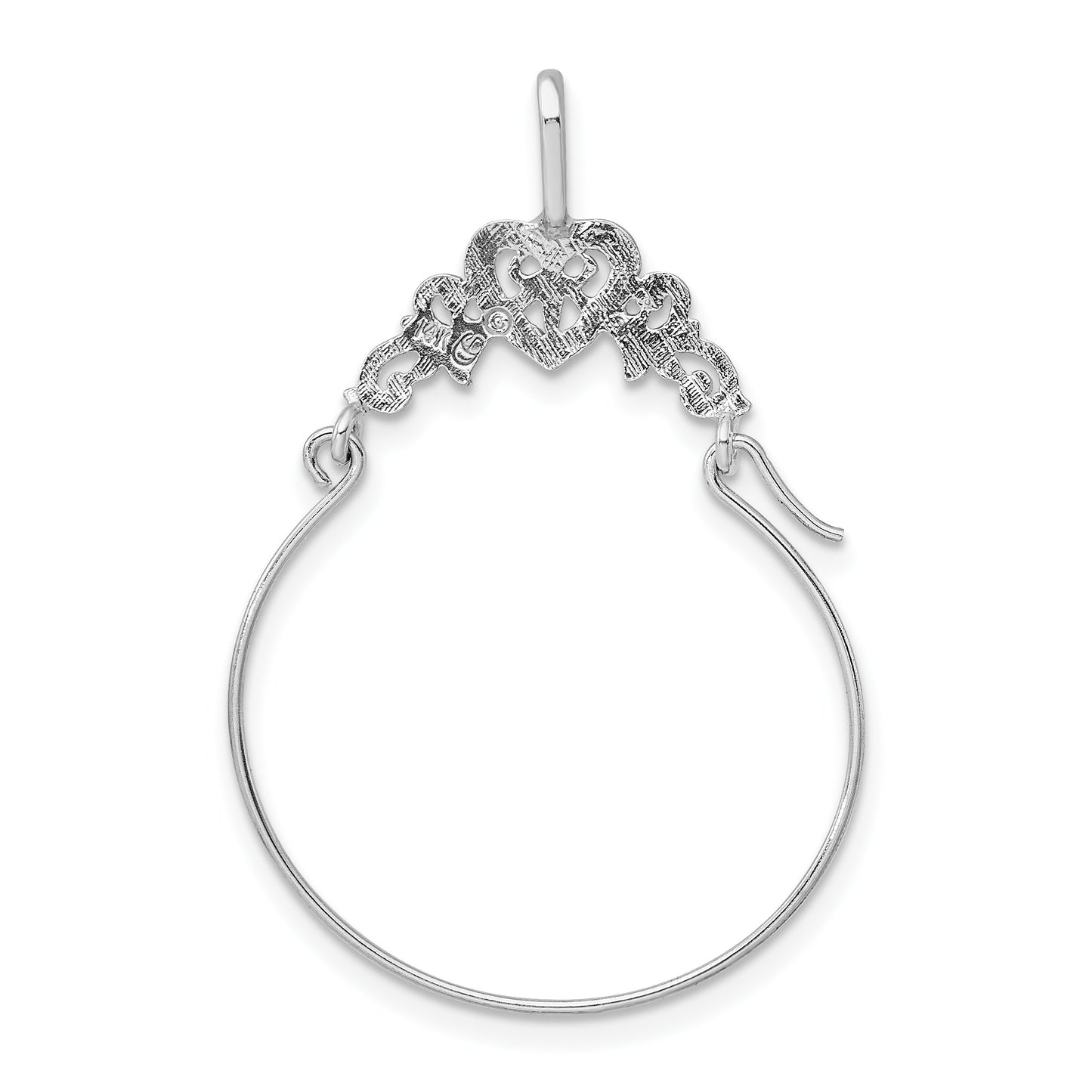 14k White Gold Polished Filigree Heart Charm Holder Pendant
