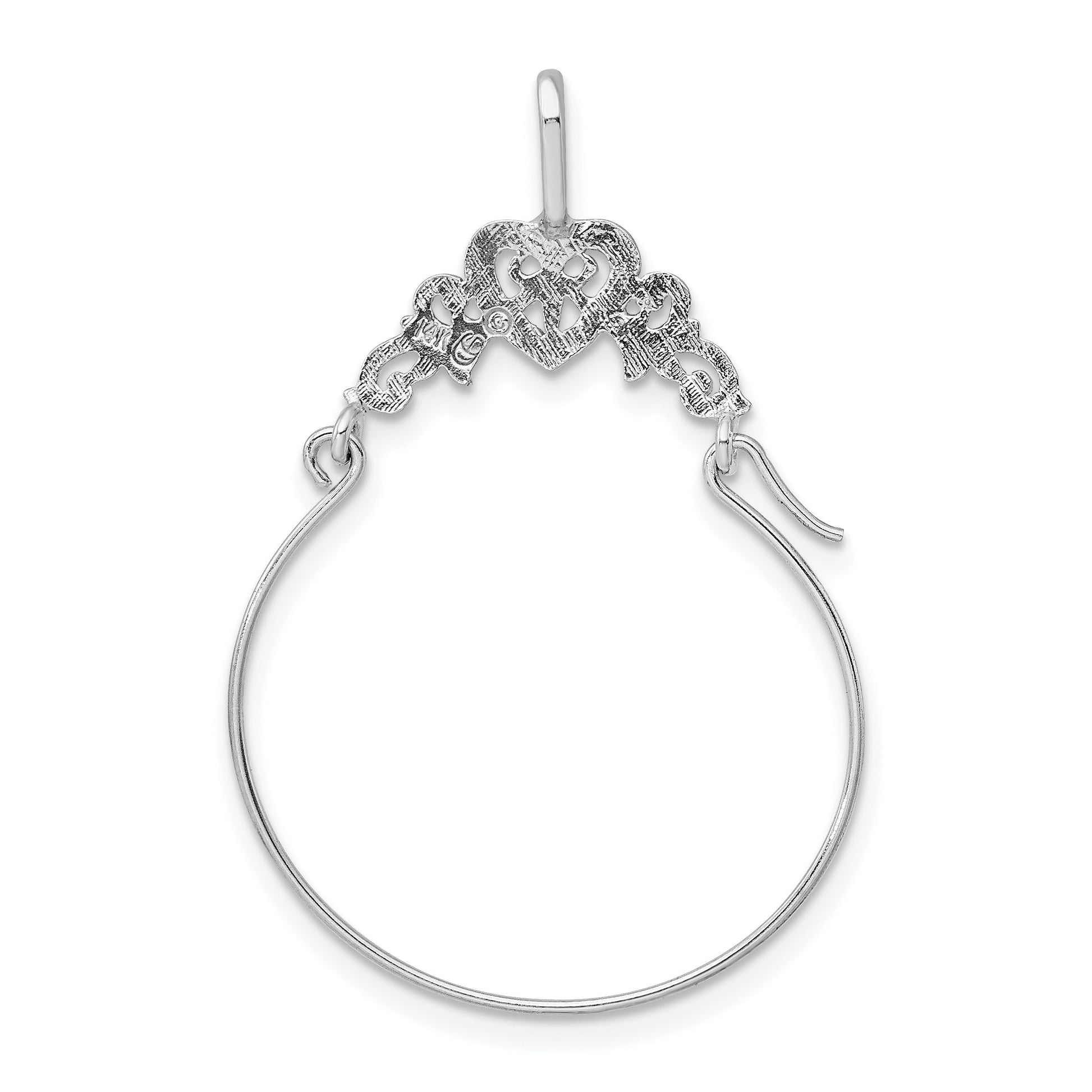 14k White Gold Polished Filigree Heart Charm Holder Pendant
