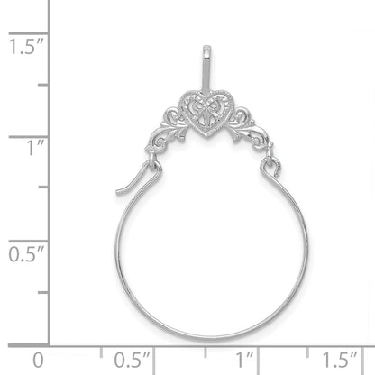 14k White Gold Polished Filigree Heart Charm Holder Pendant