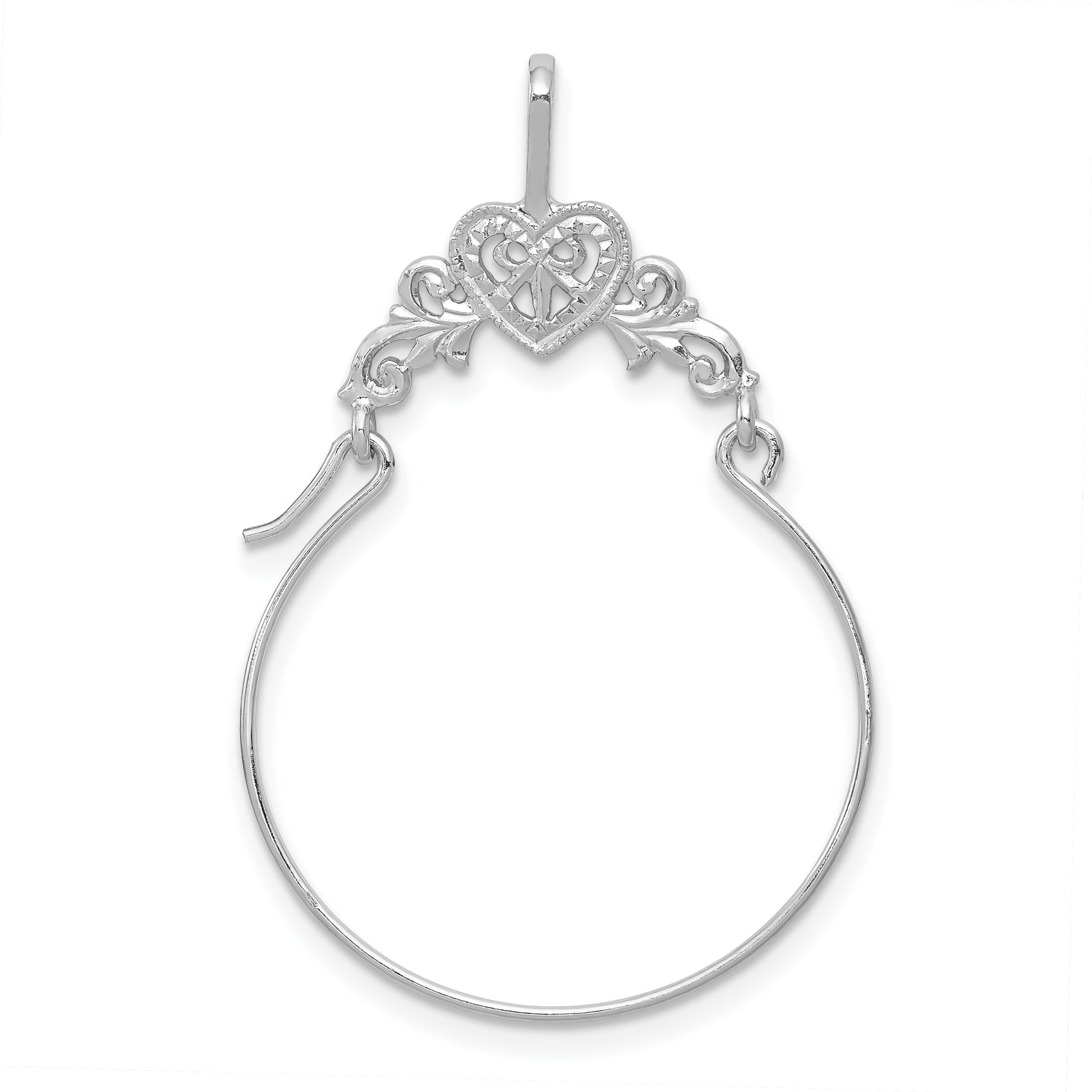 14k White Gold Polished Filigree Heart Charm Holder Pendant