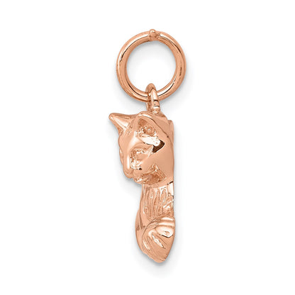 14k Rose Gold Solid Polished Open-Backed Cat with Ball Charm