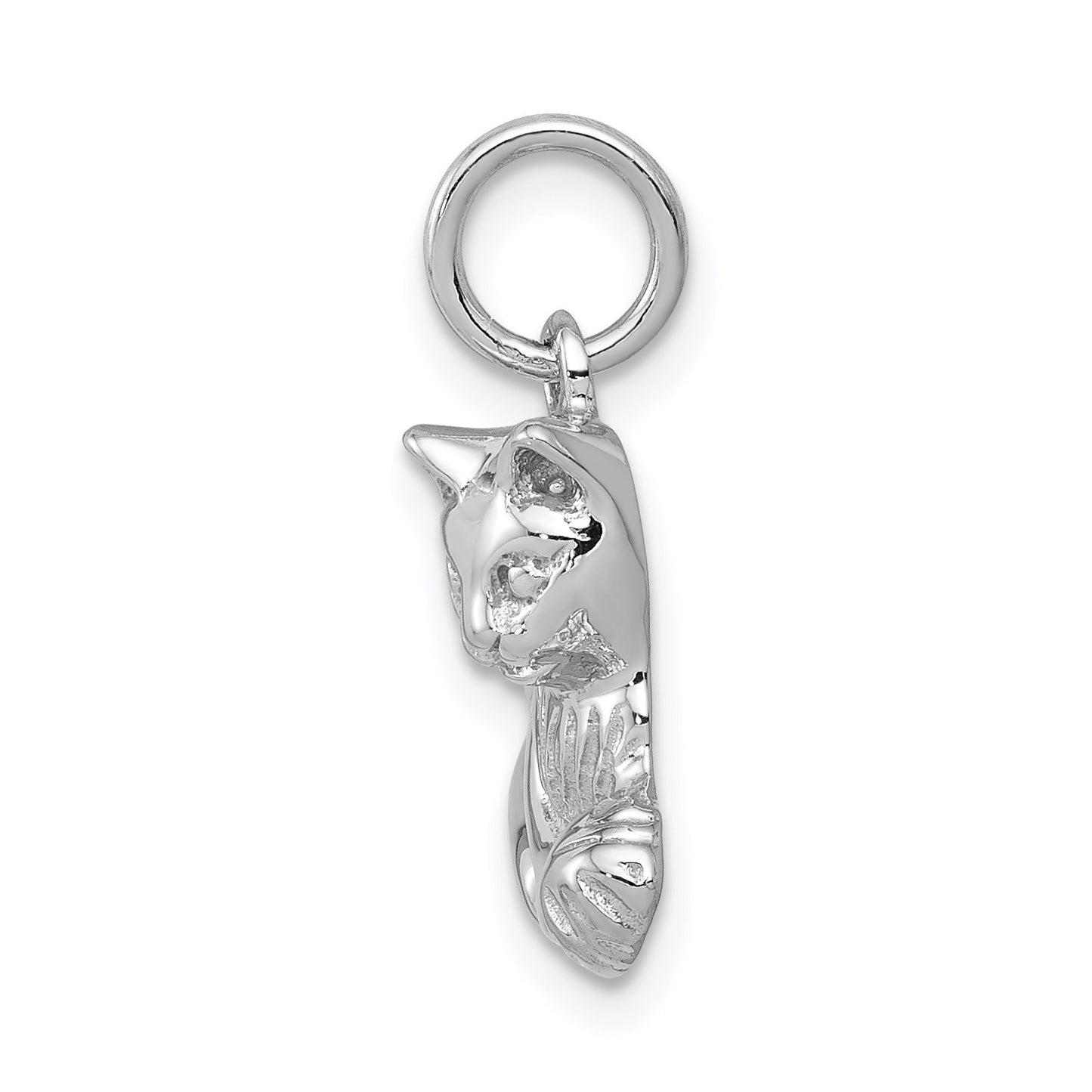 14k White Gold Solid Polished Open-Backed Cat with Ball Charm