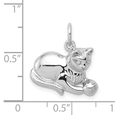 14k White Gold Solid Polished Open-Backed Cat with Ball Charm