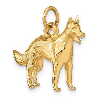 14k Solid Polished 3-D German Shepherd Charm