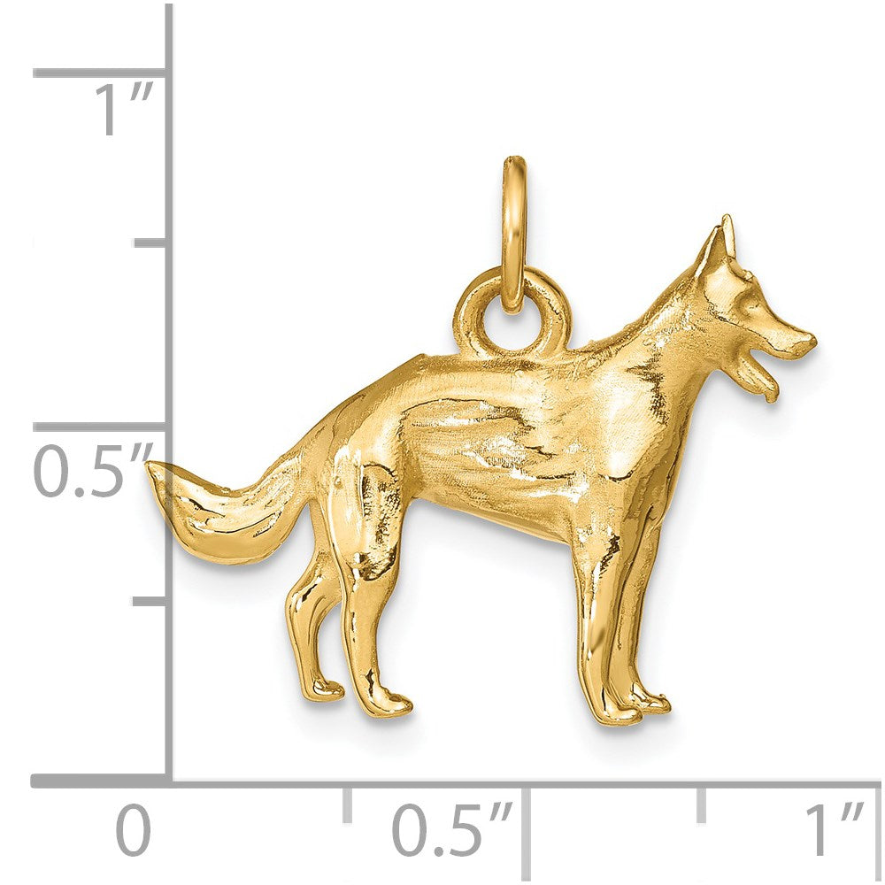 14k Solid Polished 3-D German Shepherd Charm