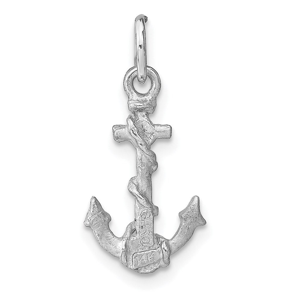 14K White Gold Solid Polished Diamond-Cut 3-D Anchor Charm