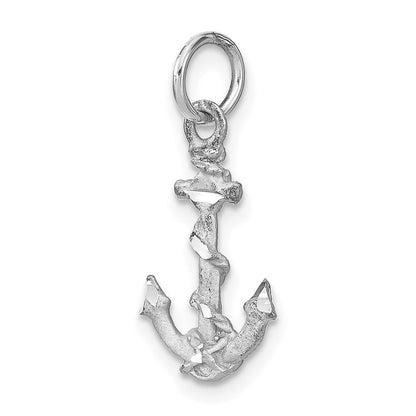 14K White Gold Solid Polished Diamond-Cut 3-D Anchor Charm