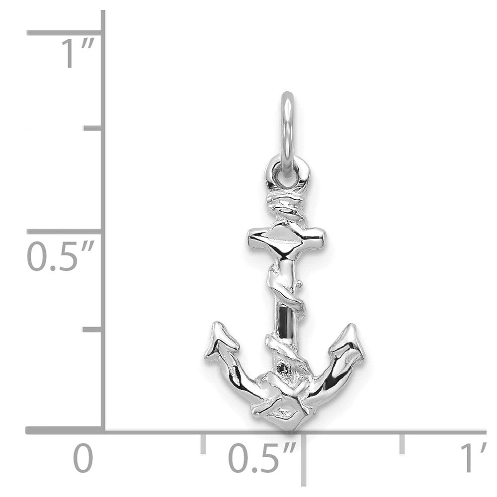 14K White Gold Solid Polished Diamond-Cut 3-D Anchor Charm