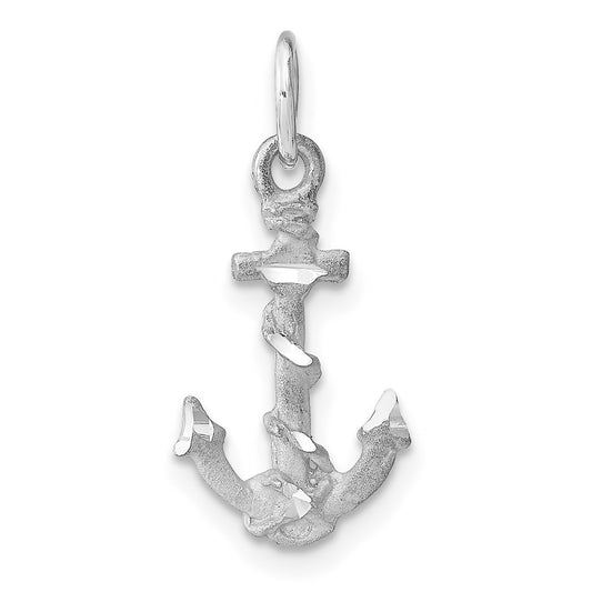 14K White Gold Solid Polished Diamond-Cut 3-D Anchor Charm