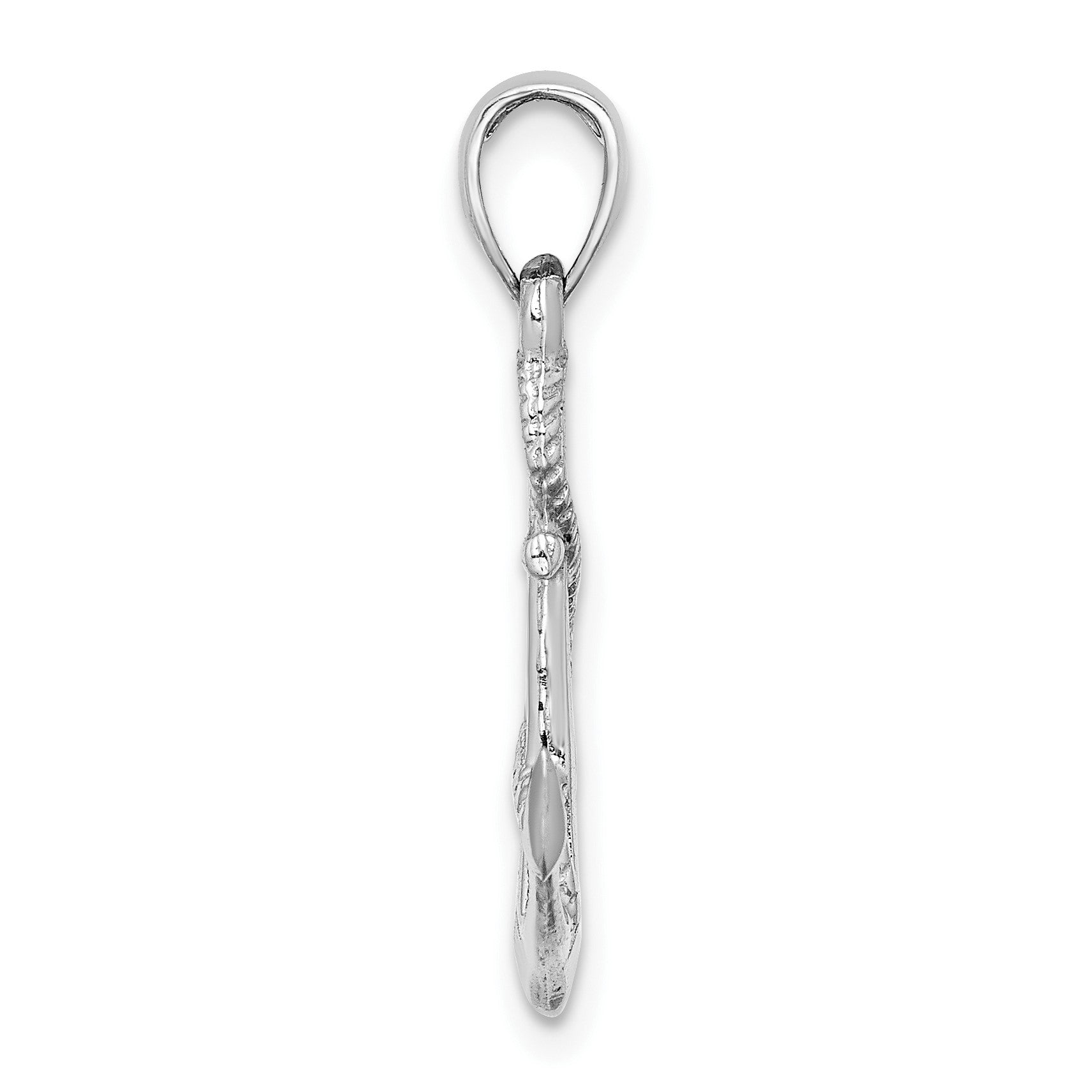 14K White Gold Solid Polished 3-D Anchor with Rope Pendant