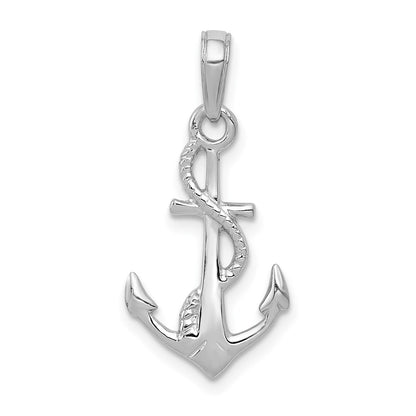 14K White Gold Solid Polished 3-D Anchor Pendant