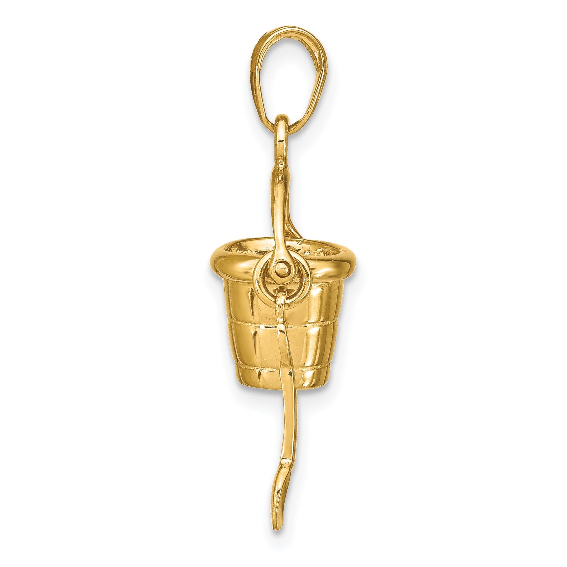 14K Polished 3-D Pail and Moveable Shovel Pendant
