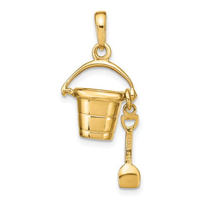 14K Polished 3-D Pail and Moveable Shovel Pendant