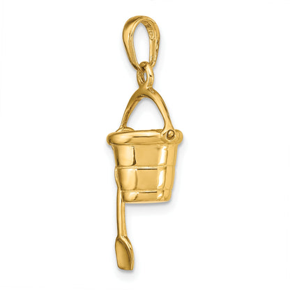 14K Polished 3-D Pail and Moveable Shovel Pendant