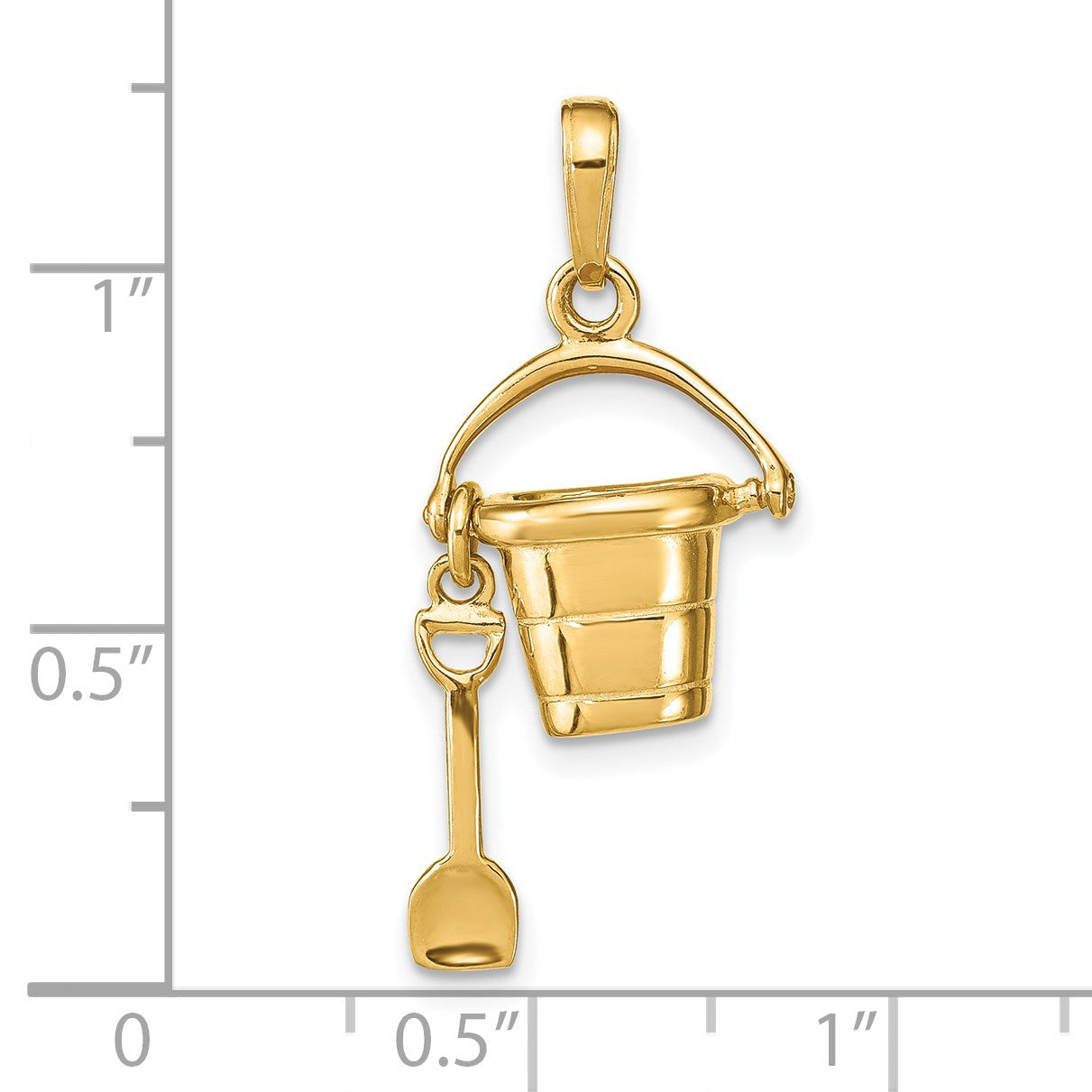 14K Polished 3-D Pail and Moveable Shovel Pendant