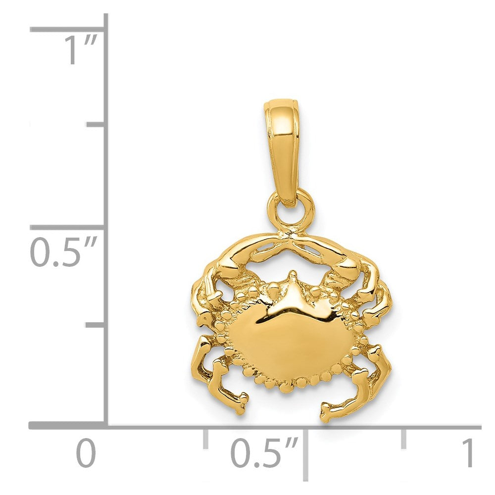 14k Solid Polished Open-Backed Crab Pendant