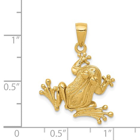 14k Solid Polished 3-D Frog with Moveable Back Legs and Mouth Pendant