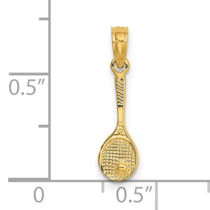 14K Solid Polished 3-D Tennis Racquet Charm