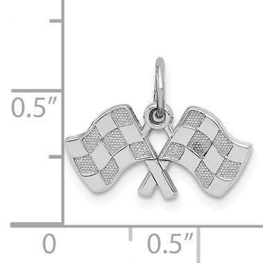14k White Gold Polished Checkered Flags Charm