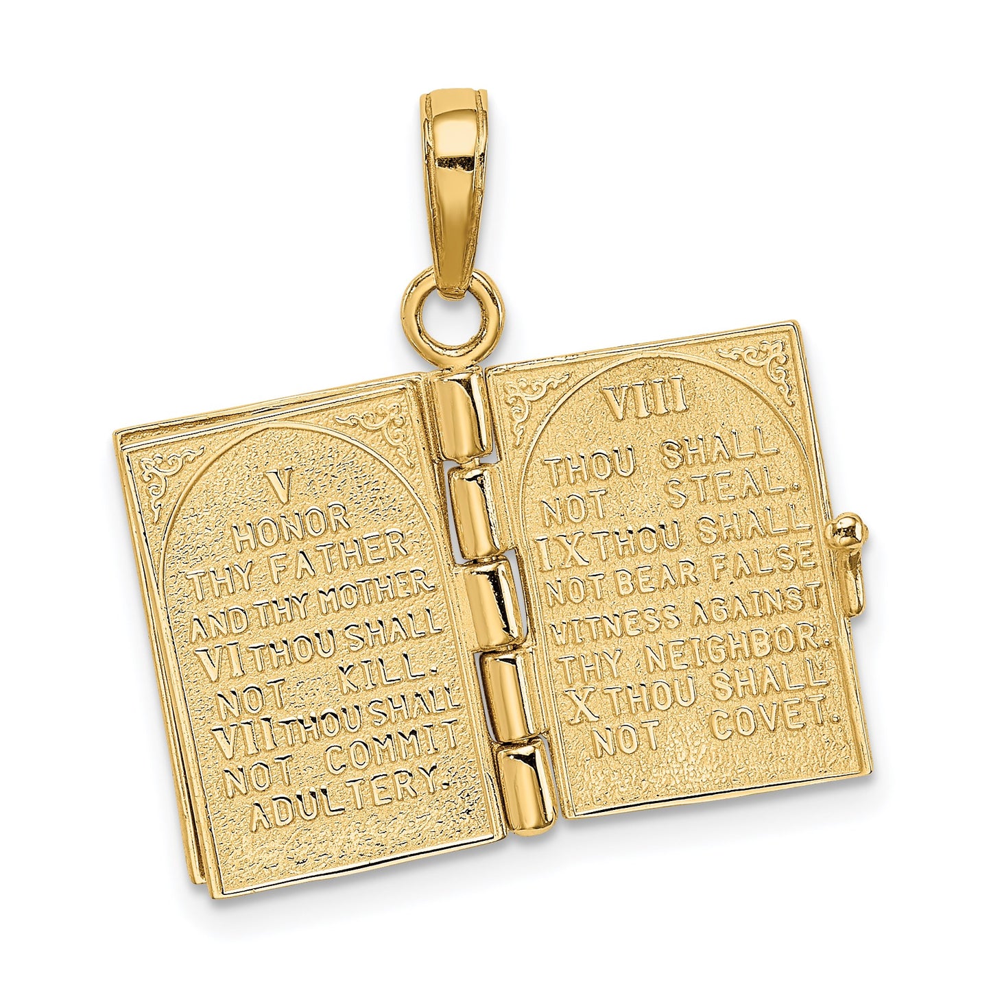 14K 3-D THE TEN COMMANDMENTS Book with Moveable Pages Pendant