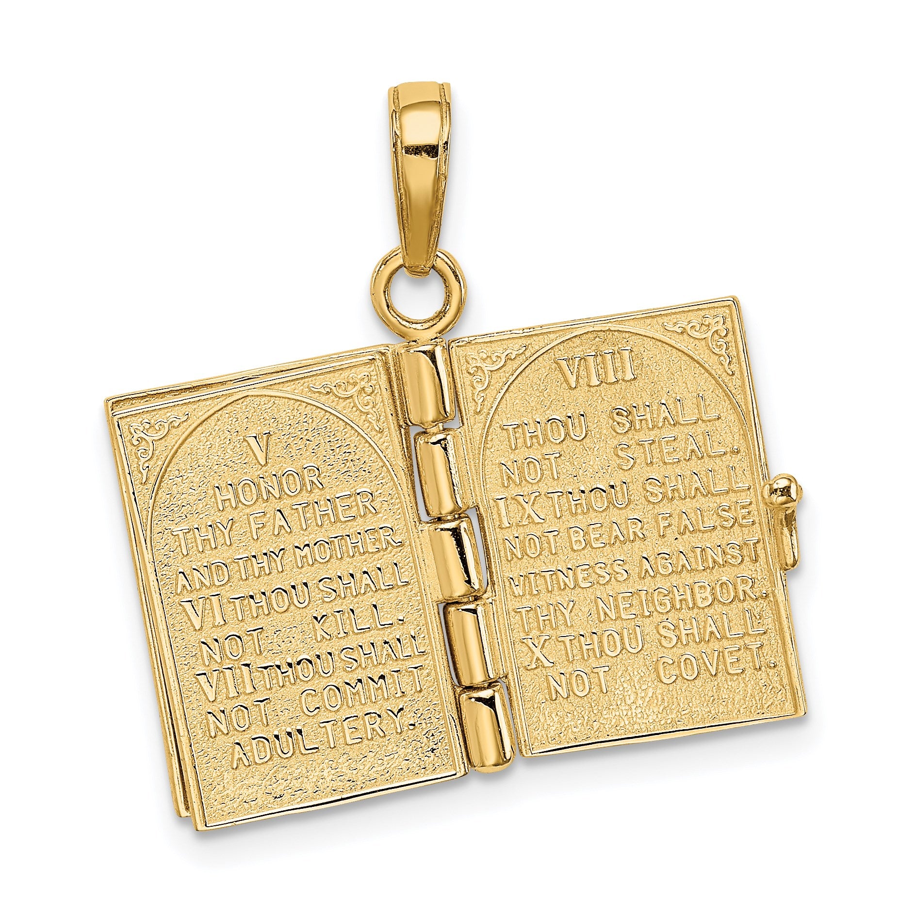 14K 3-D THE TEN COMMANDMENTS Book with Moveable Pages Pendant