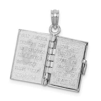 14K White Gold 3-D Bible with Lord's Prayer and Moveable Pages Pendant