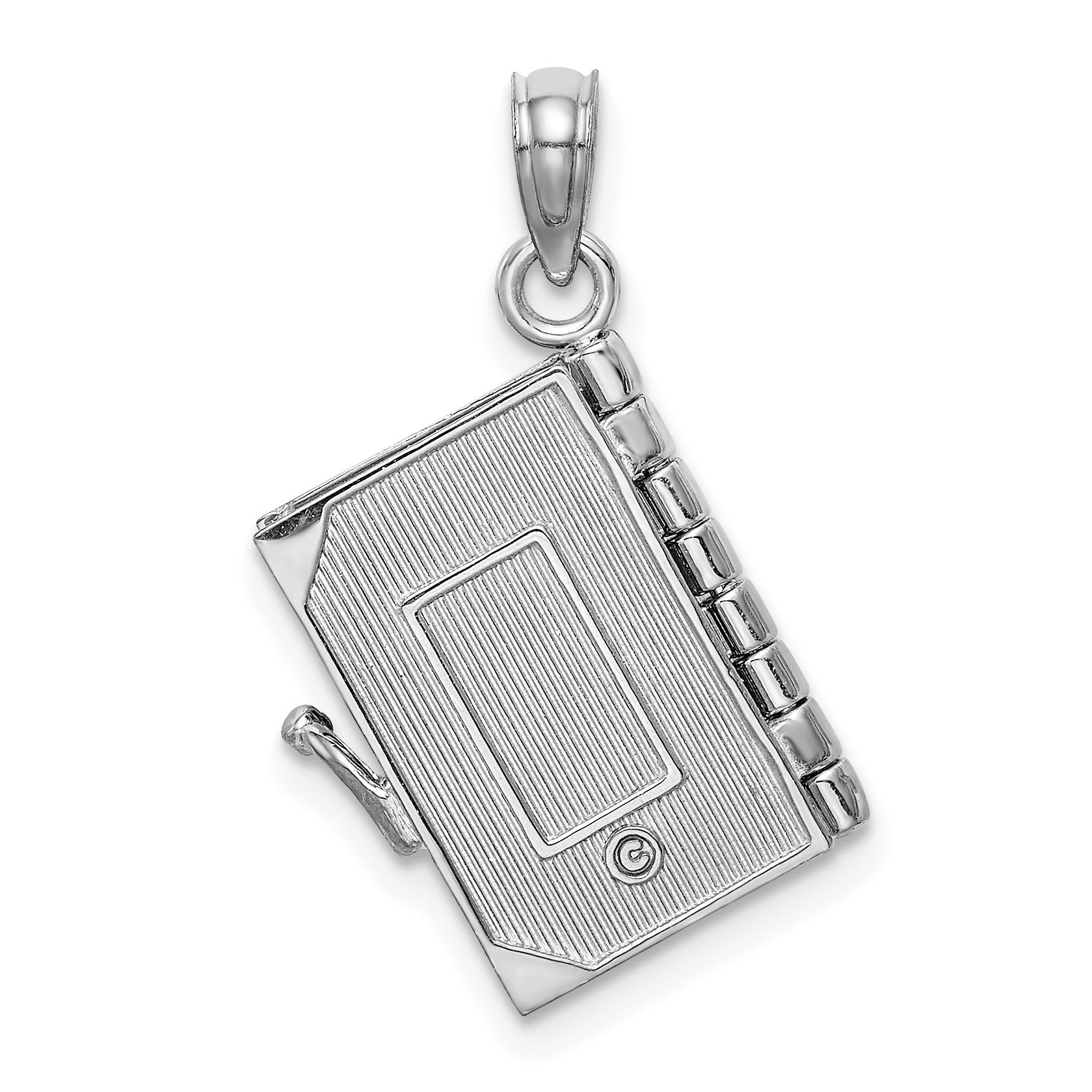 14K White Gold 3-D Bible with Lord's Prayer and Moveable Pages Pendant