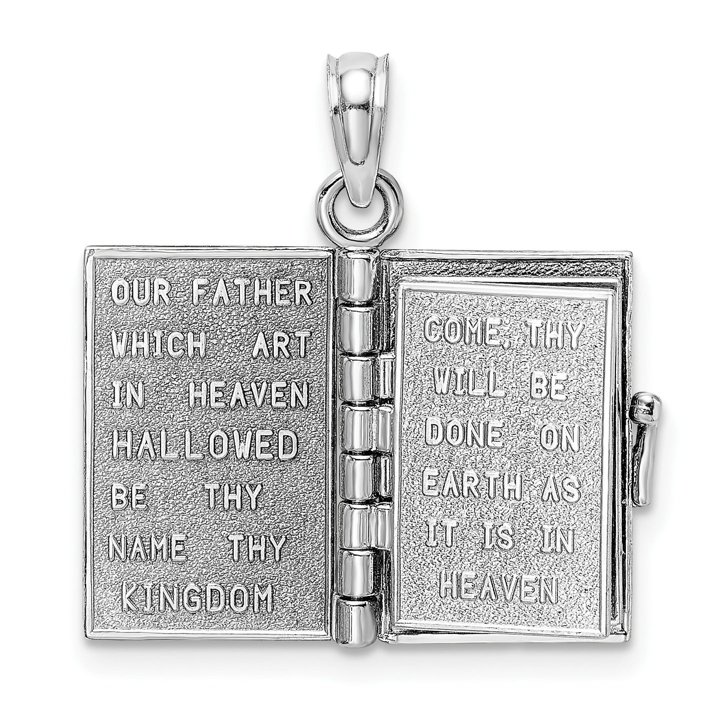 14K White Gold 3-D Bible with Lord's Prayer and Moveable Pages Pendant