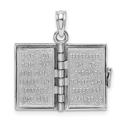 14K White Gold 3-D Bible with Lord's Prayer and Moveable Pages Pendant
