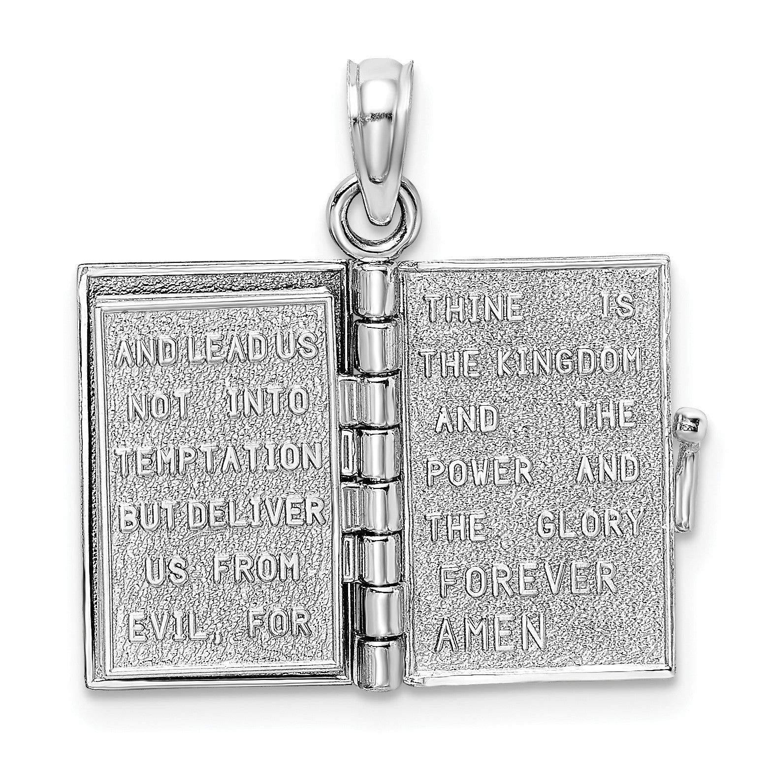 14K White Gold 3-D Bible with Lord's Prayer and Moveable Pages Pendant