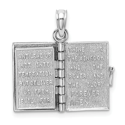 14K White Gold 3-D Bible with Lord's Prayer and Moveable Pages Pendant