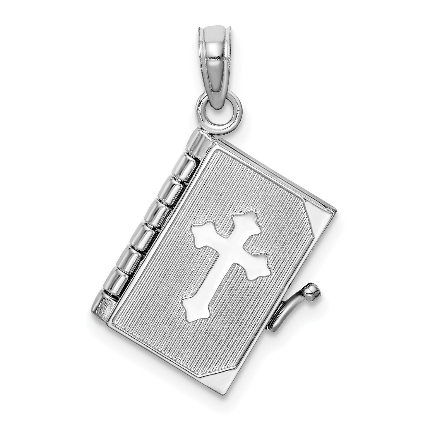 14K White Gold 3-D Bible with Lord's Prayer and Moveable Pages Pendant